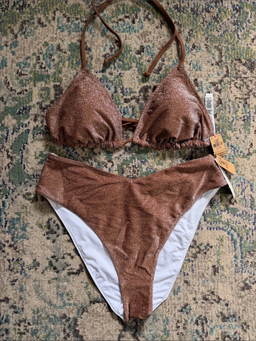 Shimmery Copper Triangle Bikini Set PINK